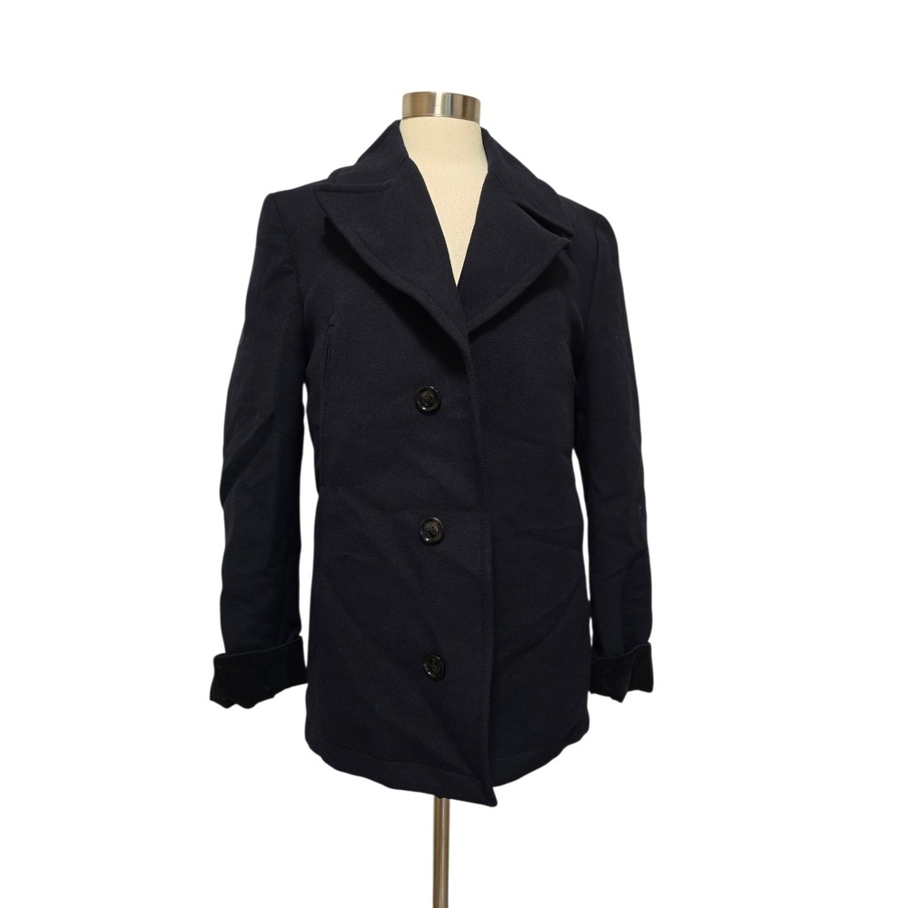 Maison Margiela Mens Pea Coat‎ Line 14 Navy Blue Contrast Corduroy Cuffs Size 50